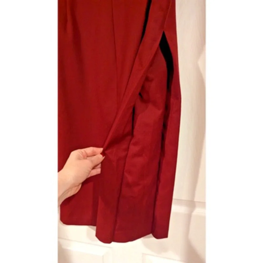 Talbots Red Wool Blend Midi Skirt Size 14 Side Slit Career Office Chic‎ 90s Boho